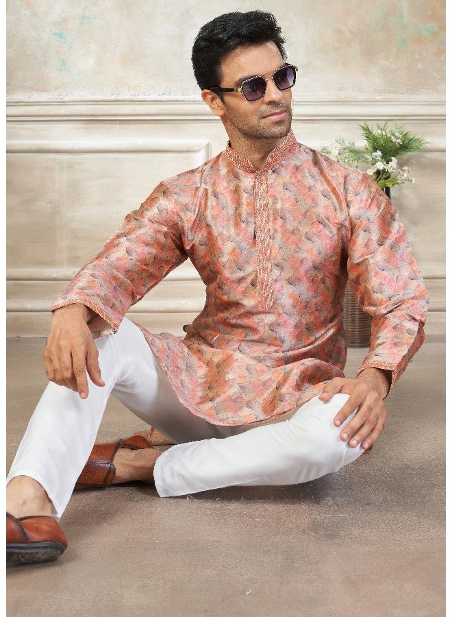 OUTLUK Peach Premium Silk Kurta for Men - Image 3